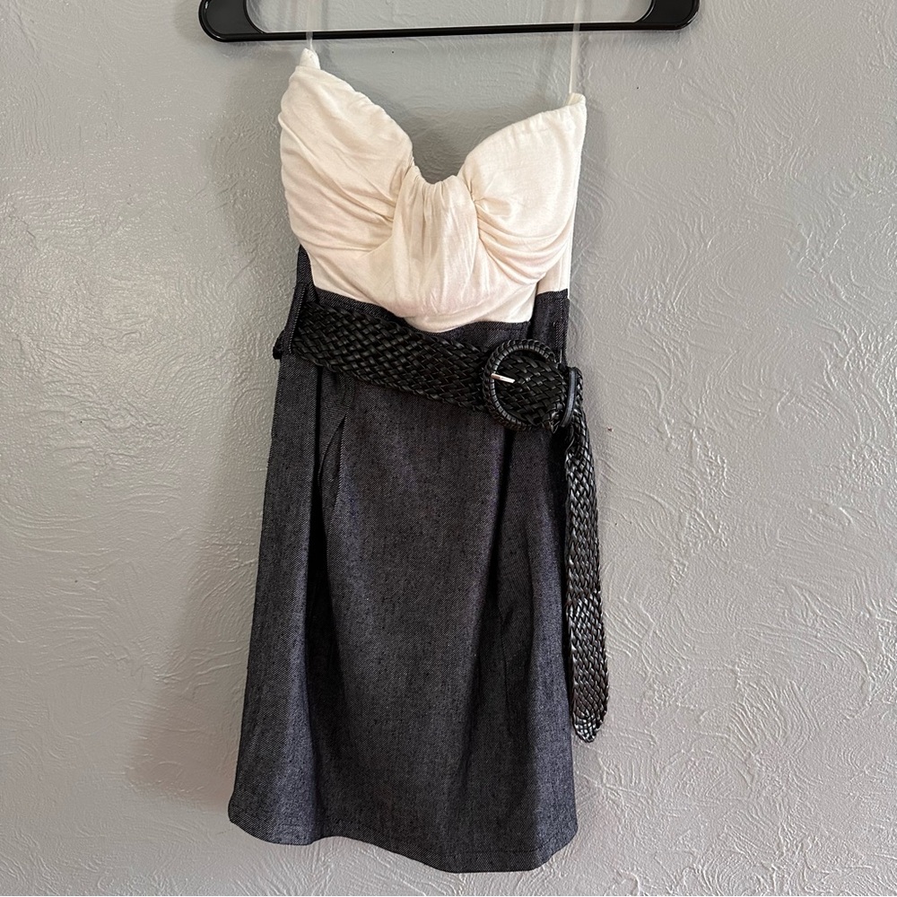 Strapless Colorblock Mini Dress w/ Braided Belt | Size M - Picture 2 of 8